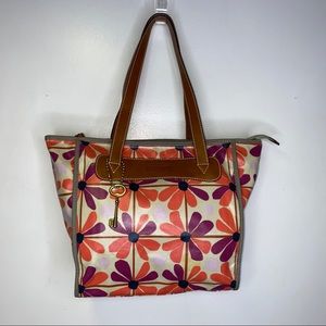 Fossil Coated Canvas Tote Bag Vintage Flowers